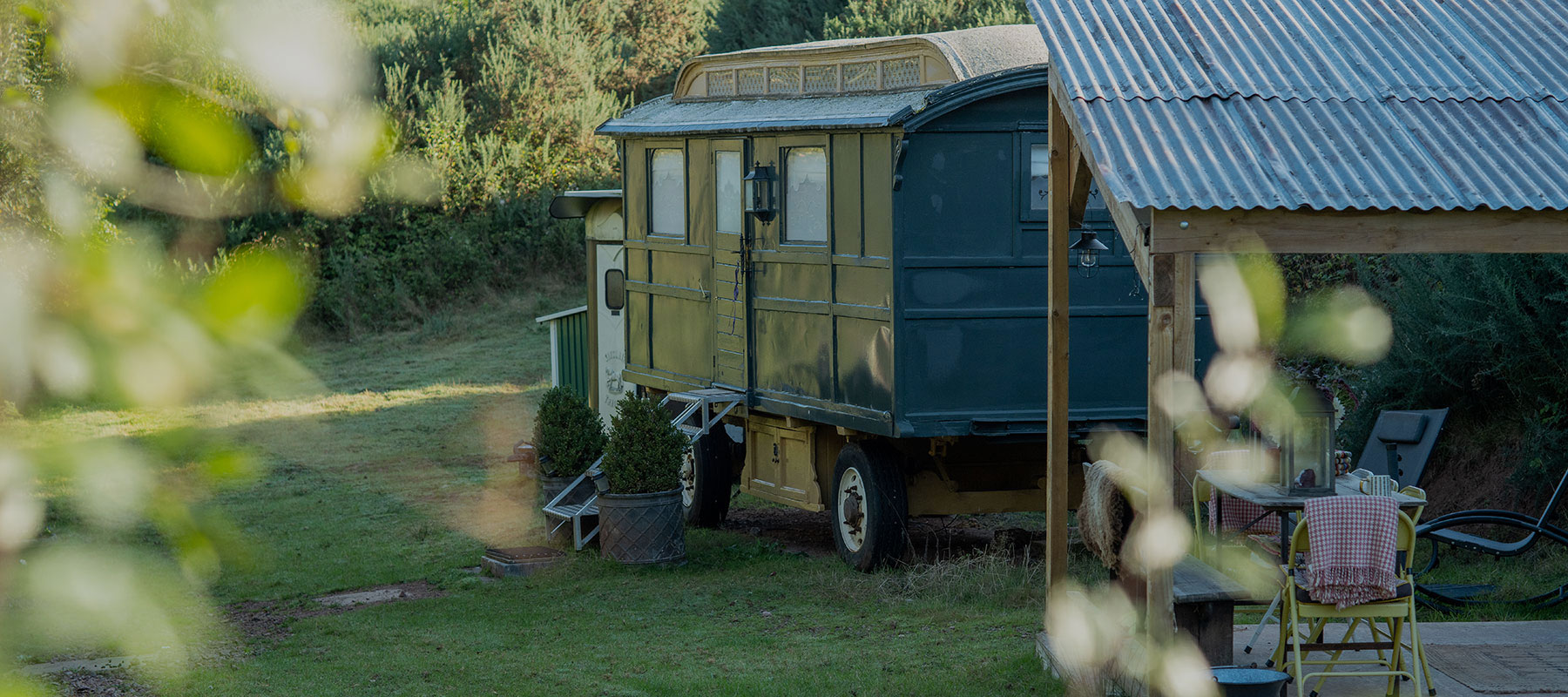 Stay in an authentic showman's Waggon at Beili Glas in Monmouthshire, Wales