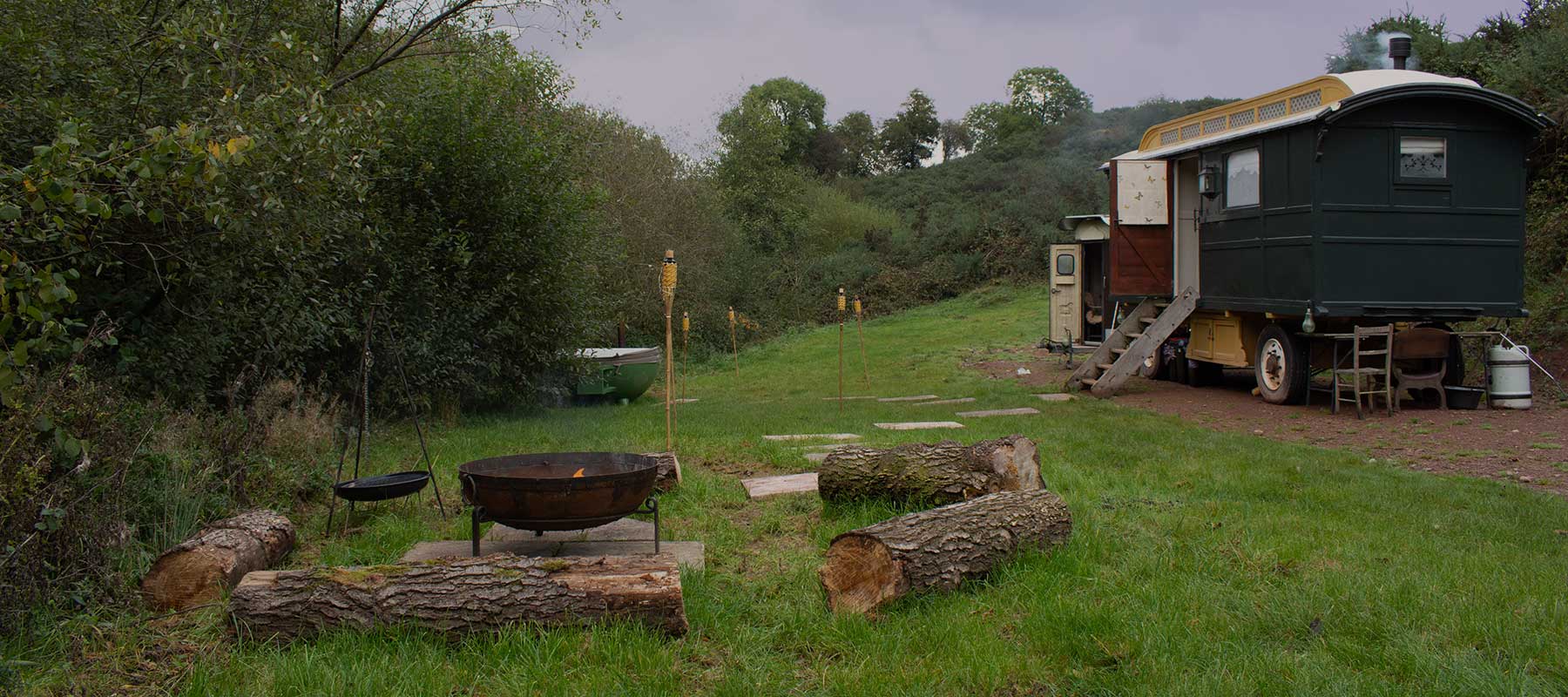 Stay in an off-grid luxury Showman's Waggon for the ultimate glamping experience at Beili Glas in Monmouthshire, Wales