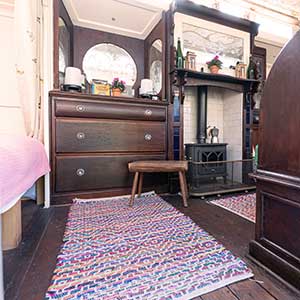 Showman's Waggon interior at Beili Glas, Monmouthshire, Wales 