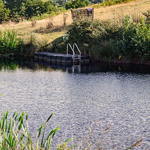 wild swimming pond at Beili Glas, Monmouthshire, Wales 