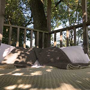 The cosy tree house at Beili Glas, Monmouthshire, Wales
